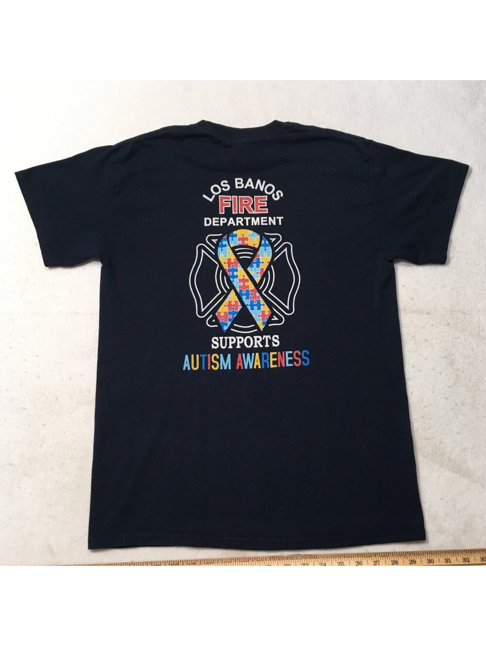 Gildan LOS BANOS Fire Dept T-Shirt Navy Blue Mens MEDIUM